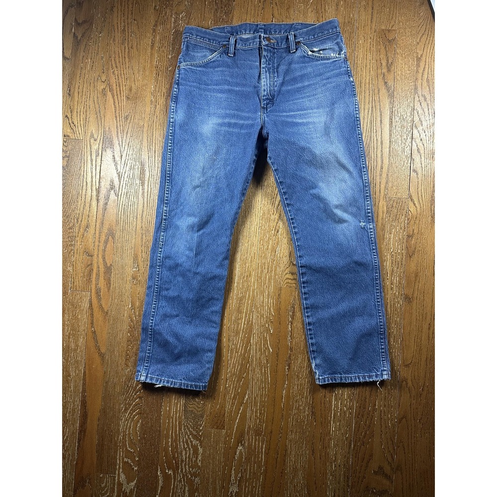 Wrangler 13MWZ Jeans Mens 30x32 Blue Regular Fit Cowboy Cut Denim Distressed